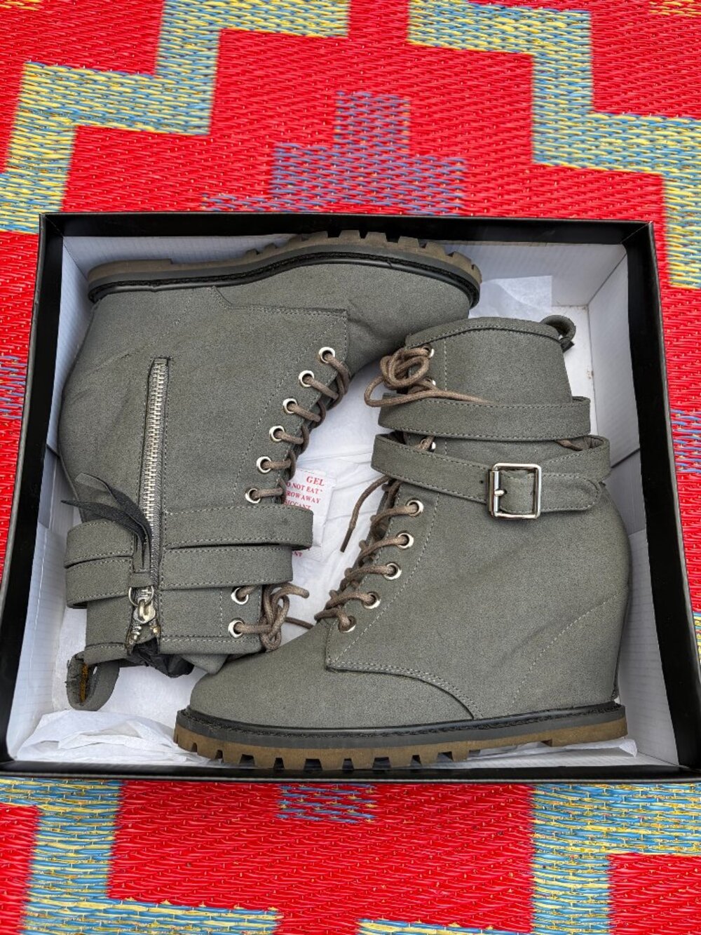 Maison BE&D London Gray Hidden Wedge Combat Boots | Women's Size 7, Like New - Picture 3 of 12